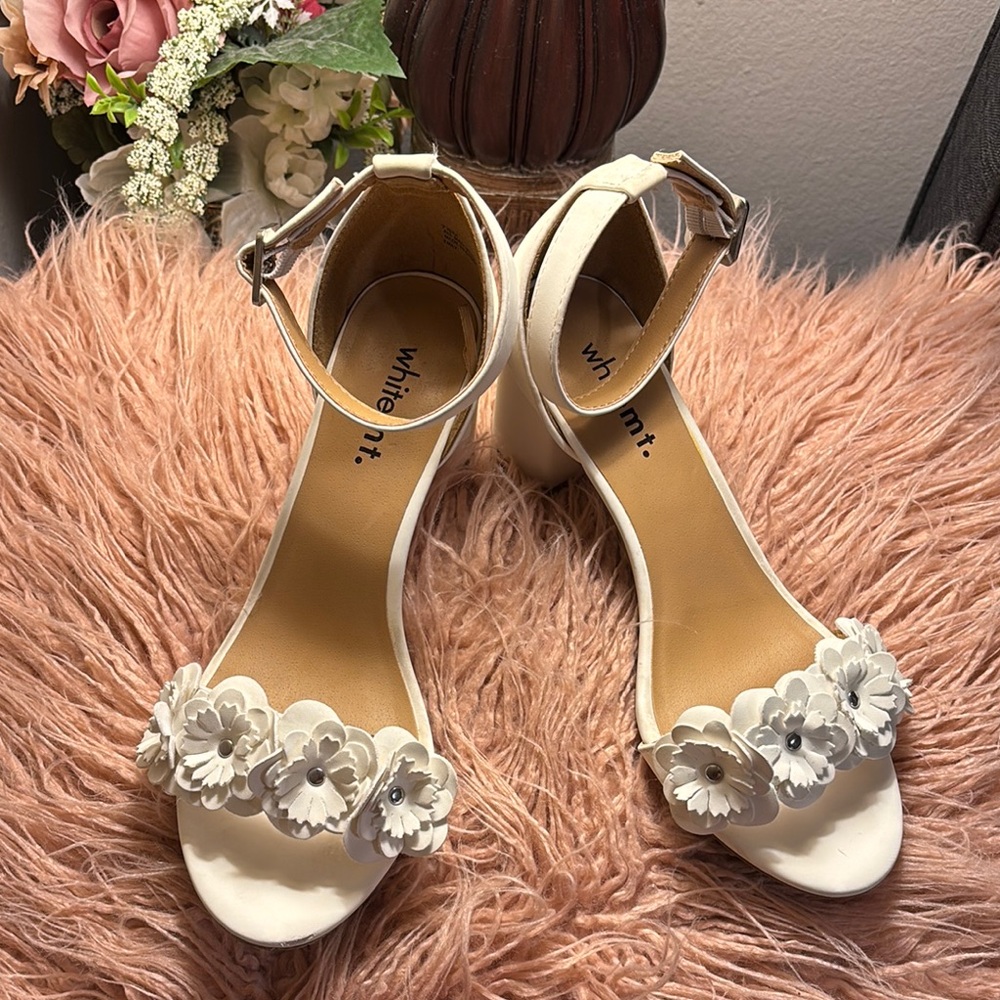 White Mountain White Heels with Ankle Strap and Rhinestones